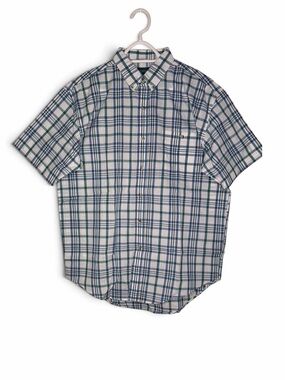 Men's Short-Sleeve Button-Down Plaid Shirt - Blue/Green size Medium